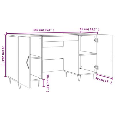 vidaXL Escritorio madera de ingeniería roble ahumado 140x50x75 cm