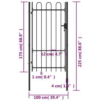 vidaXL Cancela de valla con una puerta y arco acero negro 1x1,75 m