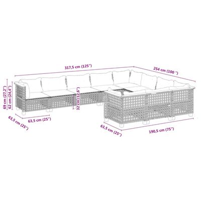 vidaXL Set de sofás de jardín 10 pzas cojines ratán sintético negro