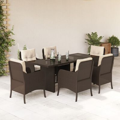 vidaXL Set comedor de jardín 7 pzas con cojines ratán sintético marrón