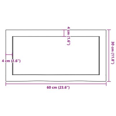 vidaXL Encimera de baño madera maciza sin tratar 60x30x(2-4) cm