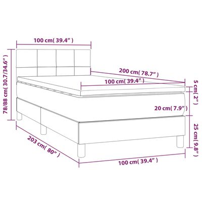 vidaXL Cama box spring colchón y LED terciopelo azul oscuro 100x200 cm