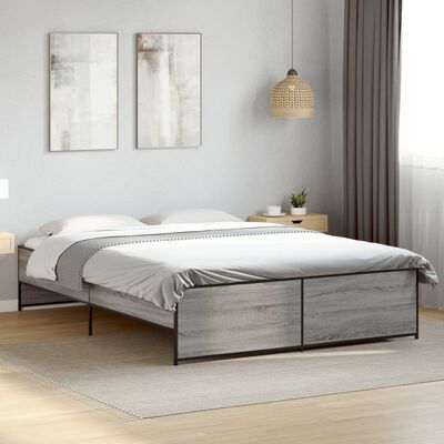 vidaXL Estructura cama madera ingeniería metal gris Sonoma 150x200 cm