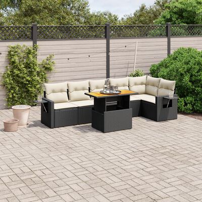 vidaXL Set de comedor de jardín 7 pzas y cojines ratán sintético negro