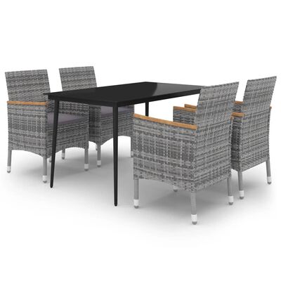 vidaXL Set comedor de jardín 5 pzas y cojines ratán sintético y vidrio