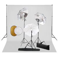 vidaXL Kit estudio fotográfico lámparas, sombrillas, fondo y reflector