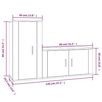 vidaXL Set de muebles para TV 2 pzas madera contrachapada roble marrón