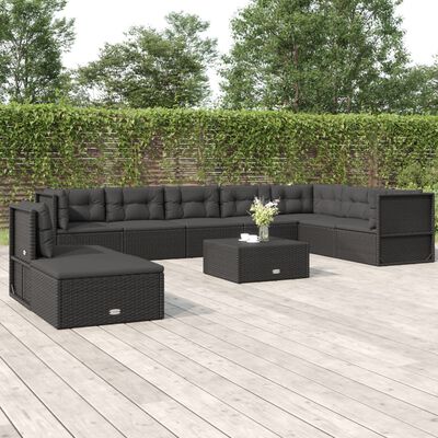 vidaXL Set de muebles de jardín 9 pzas y cojines ratán sintético negro