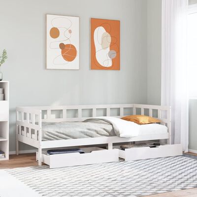 vidaXL Sofá cama con cajones madera maciza de pino blanco 90x200 cm