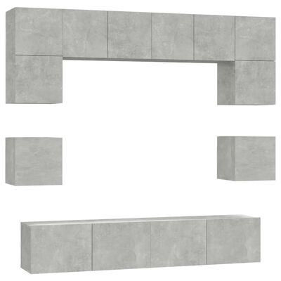 vidaXL Set de muebles de TV 8 pzas madera contrachapada gris hormigón