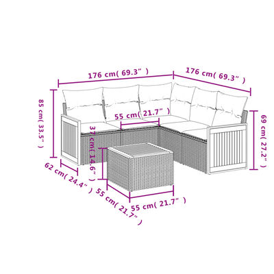 vidaXL Set de muebles de jardín 6 pzas y cojines ratán sintético gris