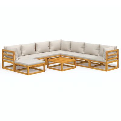 vidaXL Set muebles de jardín 9 pzas madera maciza y cojines gris claro