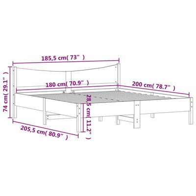 vidaXL Estructura cama cabecero madera maciza pino blanco 180x200 cm