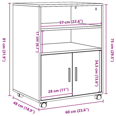 vidaXL Armario con ruedas madera de ingeniería envejecida 60x48x81 cm