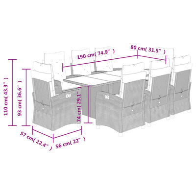 vidaXL Set comedor para jardín 9 pzas y cojines ratán sintético marrón