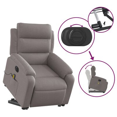 vidaXL Sillón de masaje eléctrico reclinable elevable tela taupé