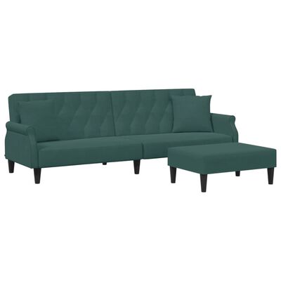 vidaXL Sofá cama 2 plazas y almohadas taburete terciopelo verde oscuro