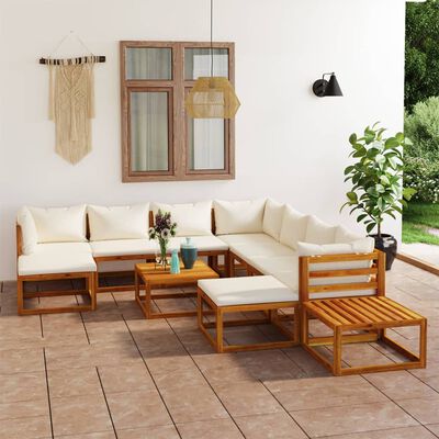 vidaXL Muebles de jardín 12 pzas cojines crema madera maciza acacia