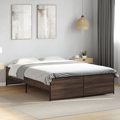 vidaXL Estructura cama madera ingeniería metal marrón roble 135x190 cm