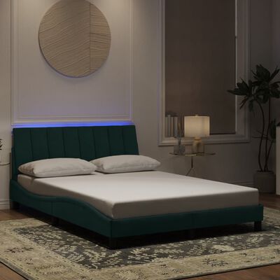 vidaXL Estructura de cama luces LED terciopelo verde oscuro 140x190 cm