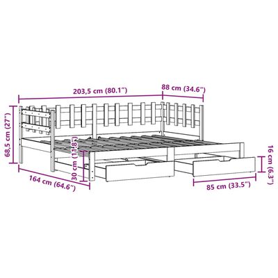 vidaXL Sofá cama nido con cajones madera maciza pino blanca 80x200 cm