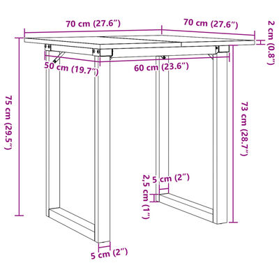 vidaXL Mesa de comedor marco O madera maciza pino y hierro 70x70x75 cm