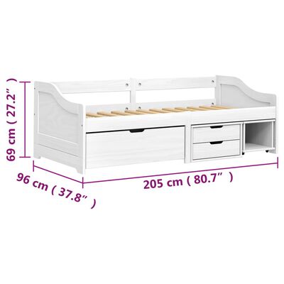 vidaXL Sofá cama con 3 cajones madera maciza pino blanca IRUN 90x200cm