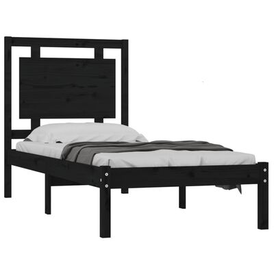 vidaXL Estructura de cama individual madera maciza negra 90x190 cm