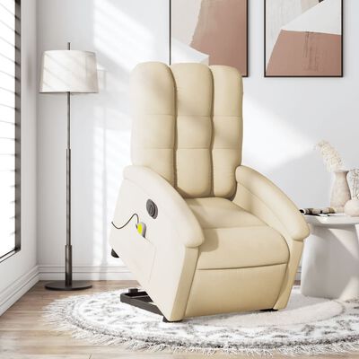 vidaXL Sillón de masaje eléctrico reclinable elevable tela crema