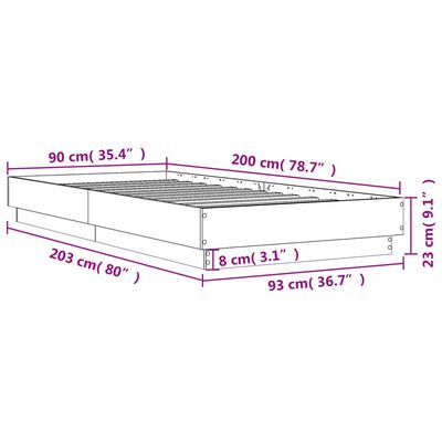 vidaXL Estructura de cama con luces LED gris hormigón 90x200 cm