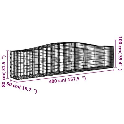 vidaXL Cestas de gaviones 9 uds forma de arco hierro 400x50x80/100 cm