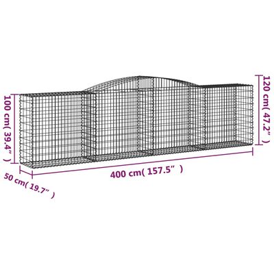 vidaXL Cestas de gaviones 3 uds forma de arco hierro 400x50x100/120 cm