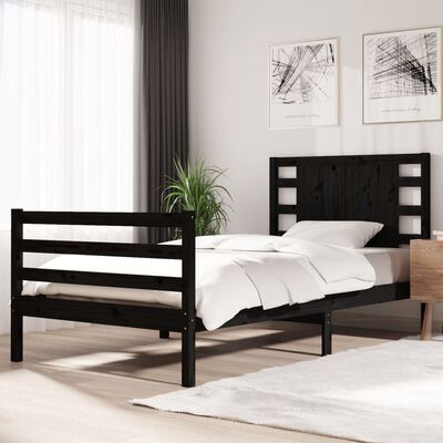 vidaXL Estructura de cama de madera maciza de pino negra 90x200 cm