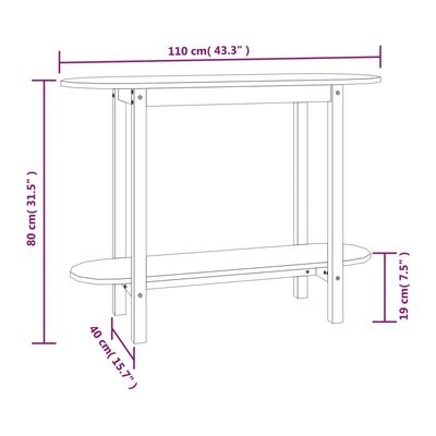 vidaXL Mesa consola de madera maciza de pino marrón miel 110x40x80 cm