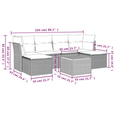 vidaXL Set sofás de jardín 7 piezas y cojines ratán sintético beige