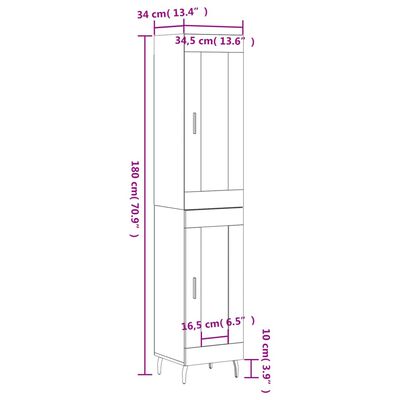 vidaXL Aparador alto madera contrachapada roble marrón 34,5x34x180 cm