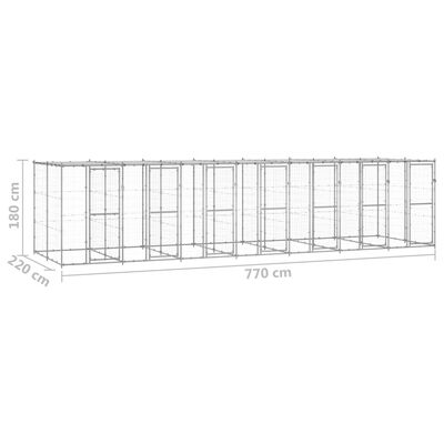 vidaXL Perrera de exterior de acero galvanizado con techo 16,94 m²