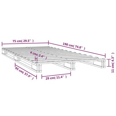 vidaXL Cama de palets madera maciza pino blanca pequeña 75x190 cm