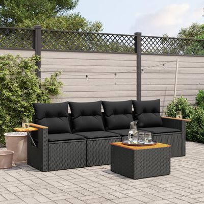 vidaXL Set de muebles de jardín 5 pzas y cojines ratán sintético negro