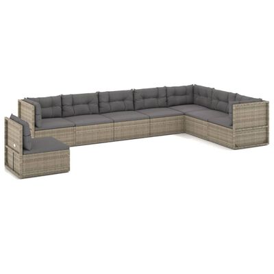 vidaXL Set de muebles de jardín 8 pzas y cojines ratán sintético gris