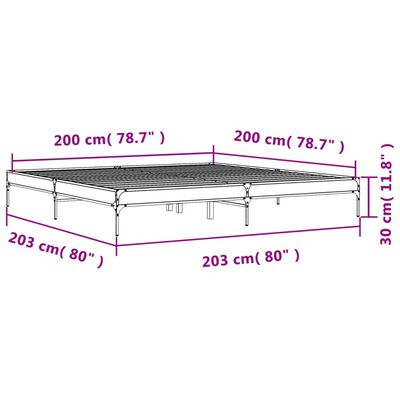 vidaXL Estructura cama madera ingeniería metal marrón roble 200x200 cm