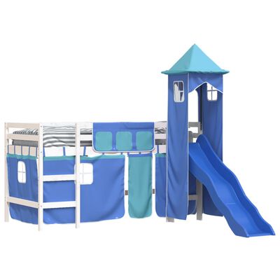 vidaXL Cama alta para niños con torre madera pino azul 80x200 cm