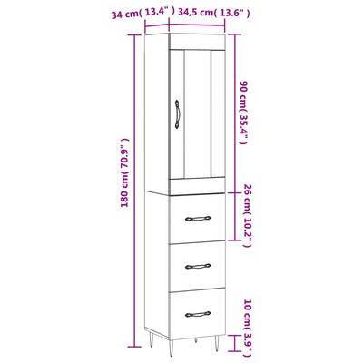 vidaXL Aparador de madera contrachapada gris hormigón 34,5x34x180 cm