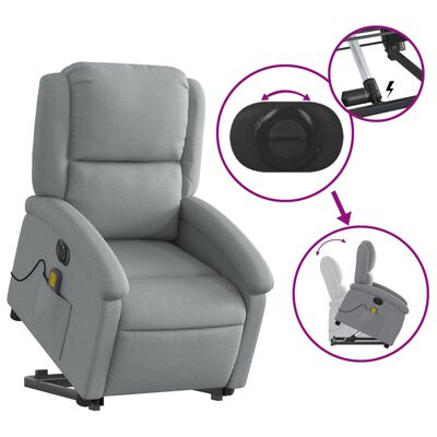 vidaXL Sillón de masaje eléctrico reclinable elevable tela gris claro