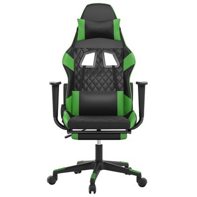 vidaXL Silla gaming de masaje y reposapiés cuero sintético negro verde