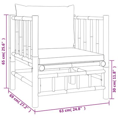 vidaXL Set de muebles de jardín 5 piezas bambú con cojines gris oscuro