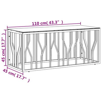 vidaXL Mesa de centro acero inoxidable y vidrio 110x45x45 cm