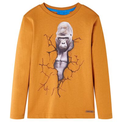 Camiseta infantil de manga larga ocre oscuro 92