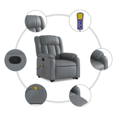 vidaXL Sillón reclinable de masaje de pie cuero artificial gris