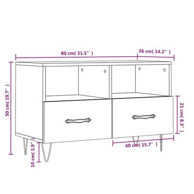 vidaXL Mueble de TV madera contrachapada blanco brillo 80x36x50 cm